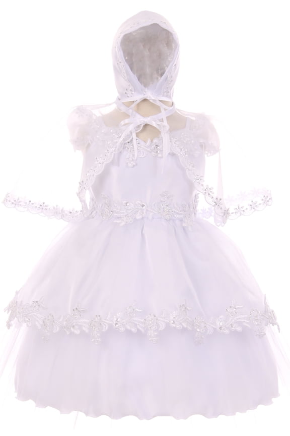 Off Shoulder Organza Cape Set Infant Baptism Christening Girl Dress White 12M TR 032 BNY Corner