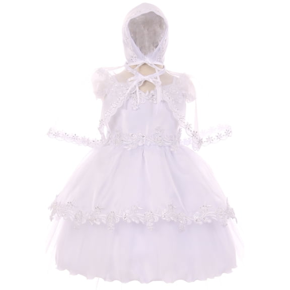 BNY Corner Off Shoulder Organza Cape Set Infant Baptism Christening Girl Dress White 24M TR 032 BNY Corner