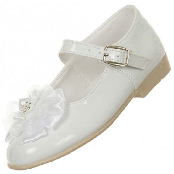 BNY Corner Patent Floral Ankle Strap Formal Uniform Flower Girl Dress Shoes White 7 Toddler TR 77.23