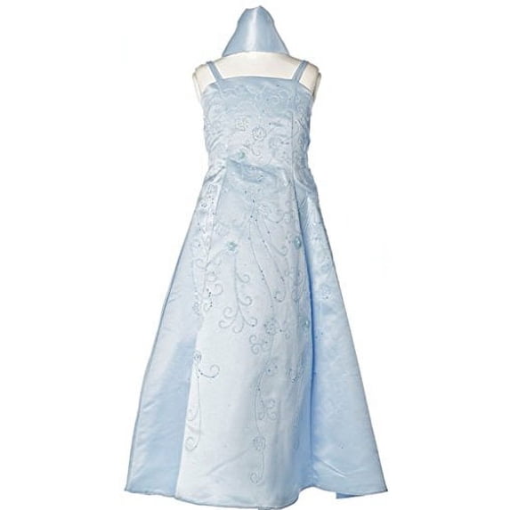BNY Corner Satin A-line Dress with Flower Beads for Flower Girl & Big Girl Baby Blue 10 HC1082