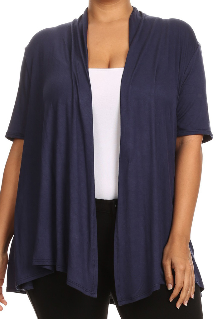 BNY Corner Women Plus Size Short Sleeve Cardigan Open Front Casual Cover Up  Navy 1X 433 SD - Walmart.com