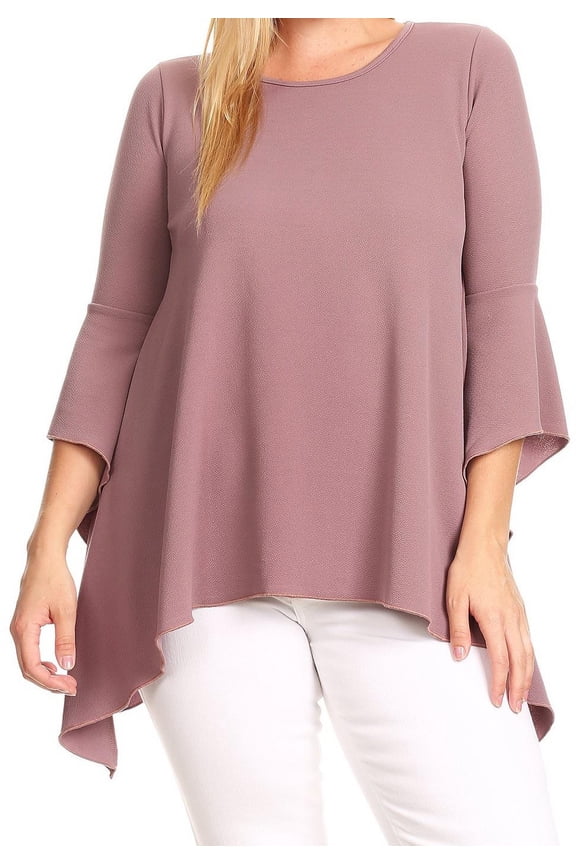 Women Plus Size Solid Asymmetrical Hem Tunic Knit Top Tee Blouse Shirt USA Plum 3XL BN1078 BNY Corner