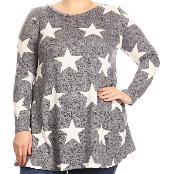BNY Women Plus Size Long Sleeve Pocket Jersey Knit Tonic Top Tee Shirt USA Grey 1XL B517 STA BNY Corner