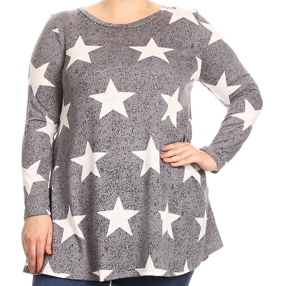 BNY Women Plus Size Long Sleeve Pocket Jersey Knit Tonic Top Tee Shirt USA Grey 1XL B517 STA BNY Corner