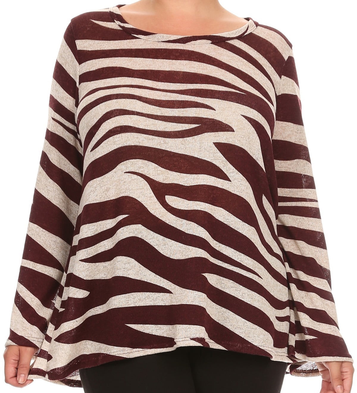 BNY Women Plus Size Long Sleeve Zebra Striped Print Knit Top Tee Shirt