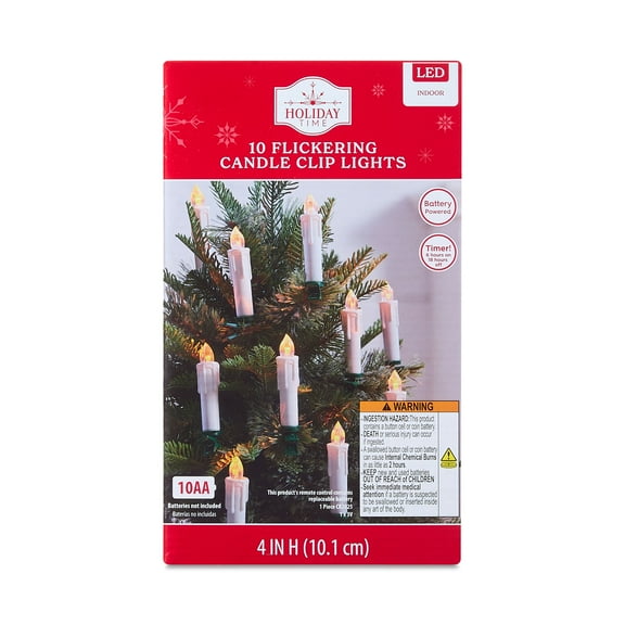 10 Count Battery-Operated White Cordless LED Clip Christmas Candles Ornament with Remote, by Holiday Time