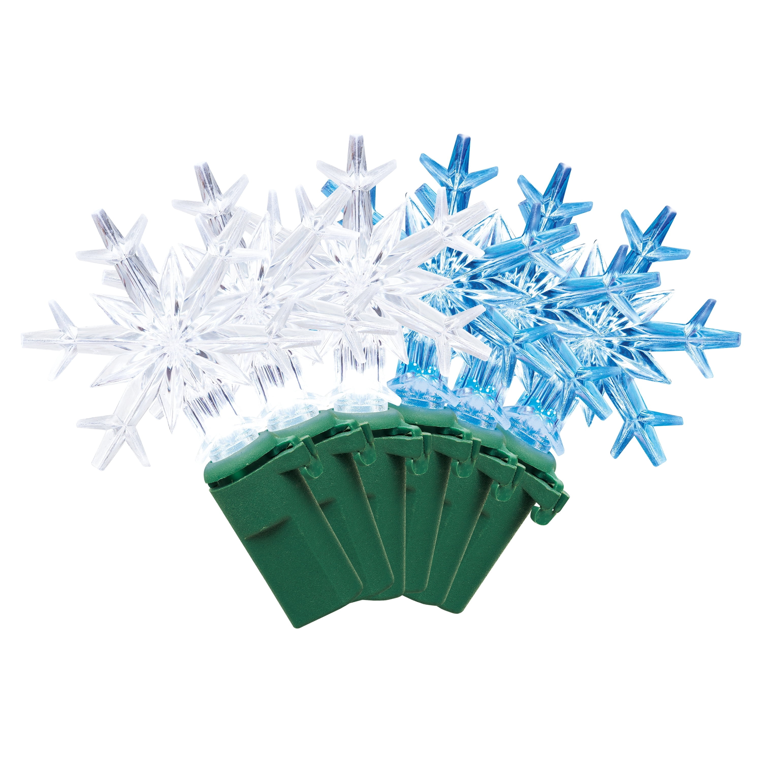 Indoor 20-Count Battery-Operated LED 3-Function Color-Changing Snowflake Christmas String Lights, Cool White to Blue, Green Wire, 8', by Holiday Time