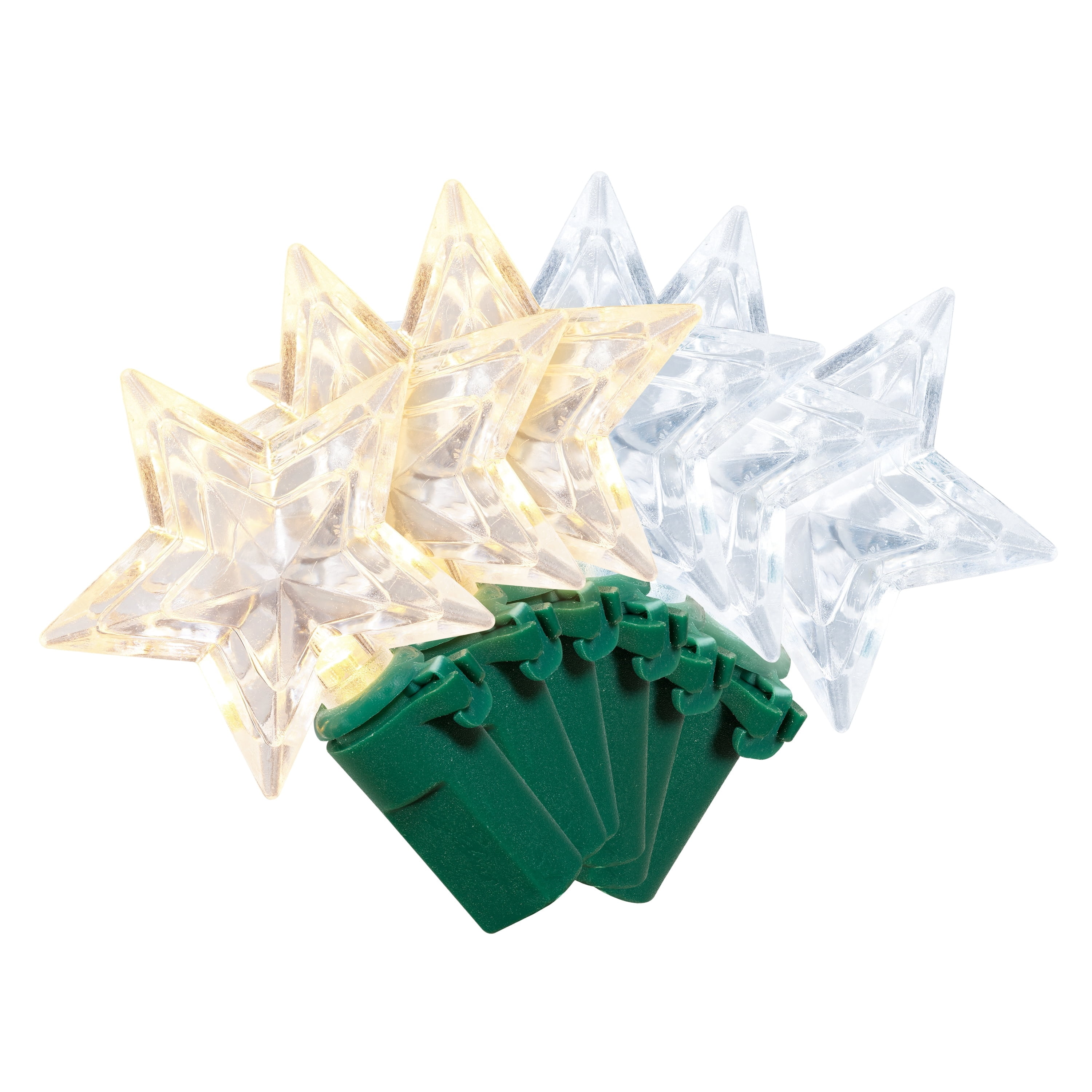 Indoor 20-Count Battery-Operated LED 3-Function Color-Changing Star Christmas String Lights, Warm White to Cool White, Green Wire, 8', by Holiday Time