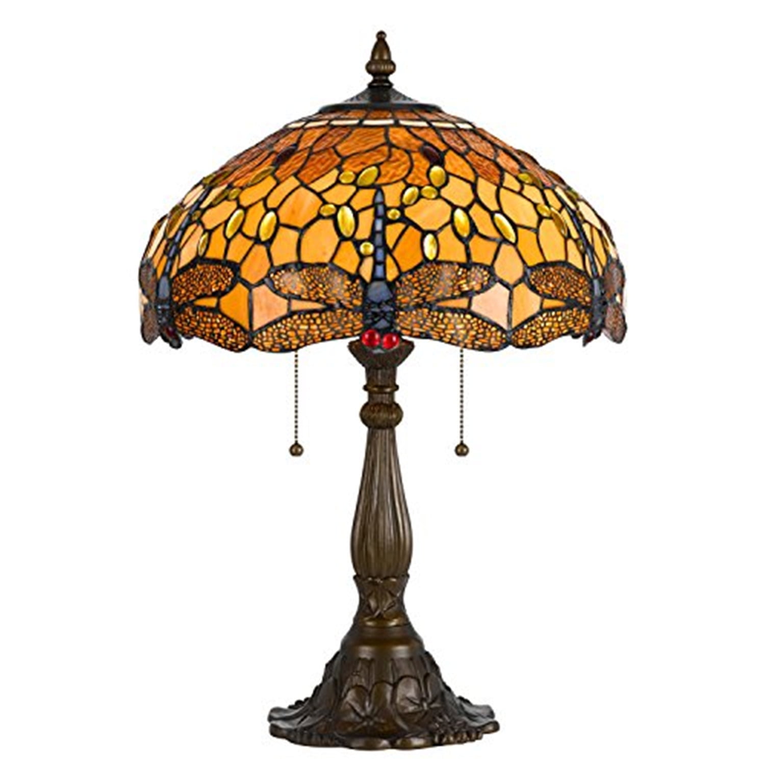 Antique Brass Stained Glass Dragonfly Table Lamp