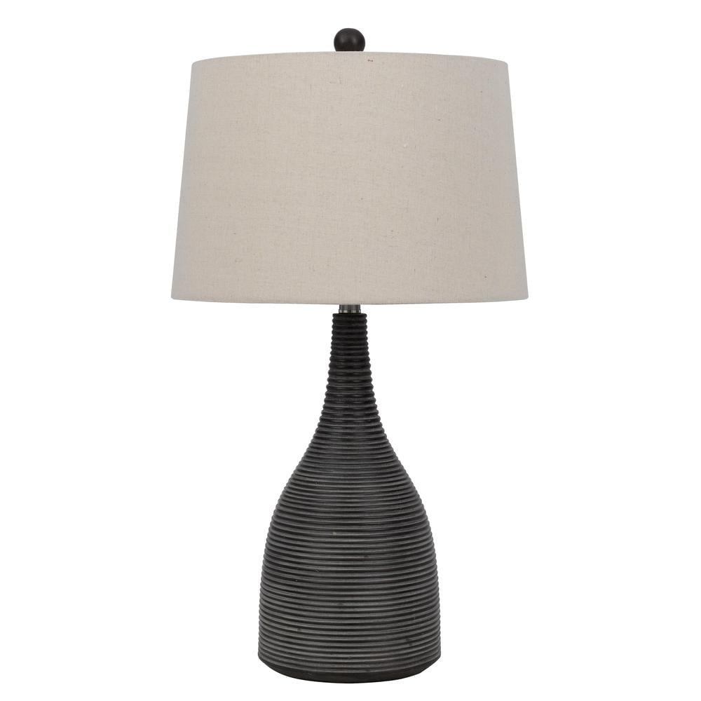 Charcoal Resin Table Lamp with Beige Linen Shade