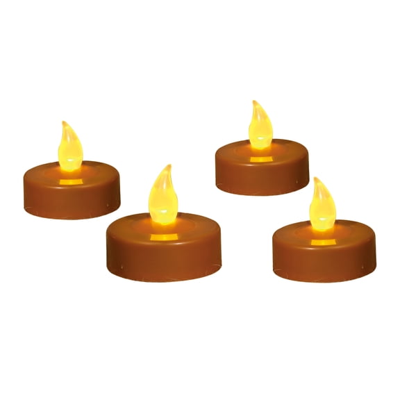 Battery-Operated Yellow Flickering Flame LED Tealights, 4 Count, Fall by Way To Celebrate