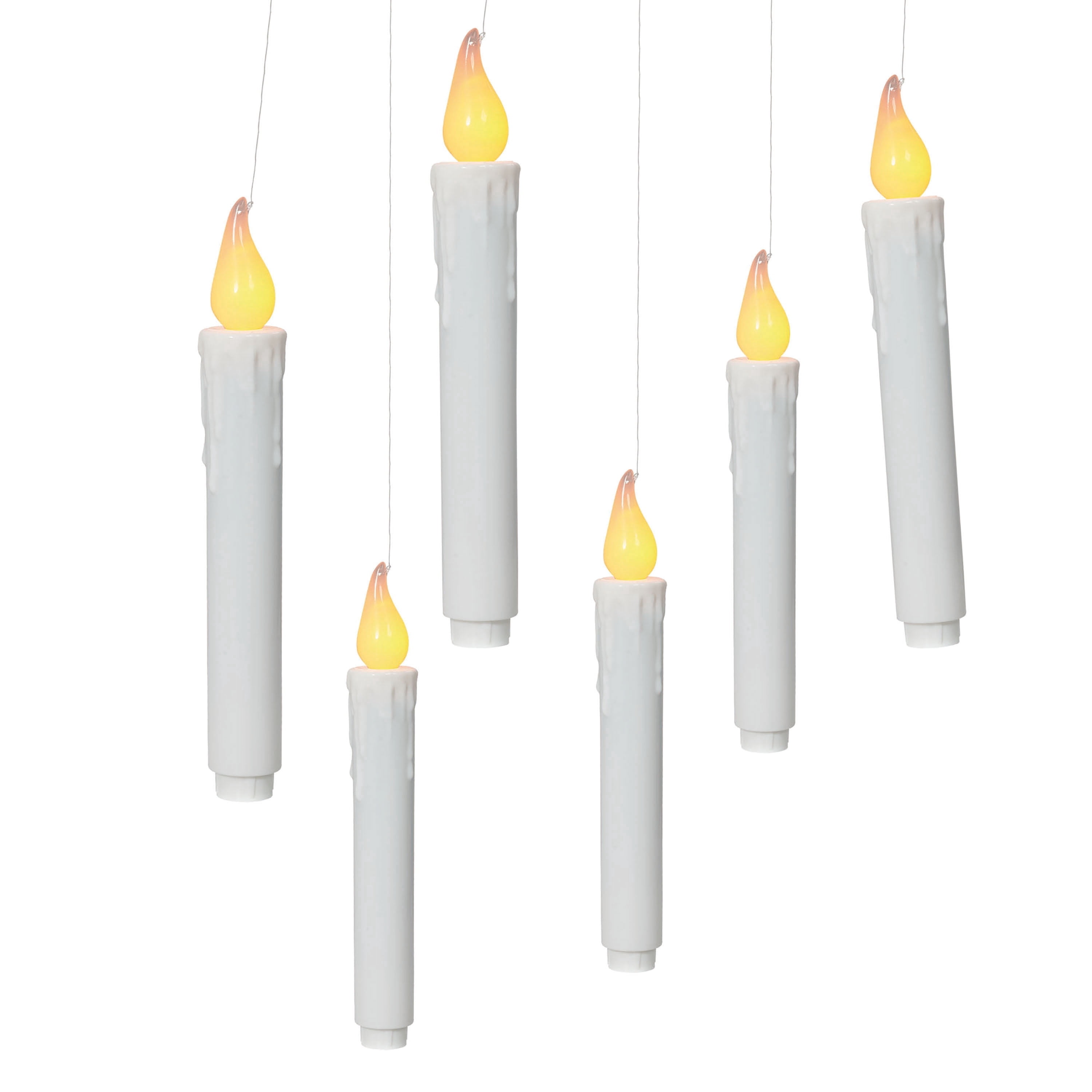 Indoor Battery-Operated LED Flameless Hanging Christmas Taper Candles, White, 7", 6 Count, by Holiday Time