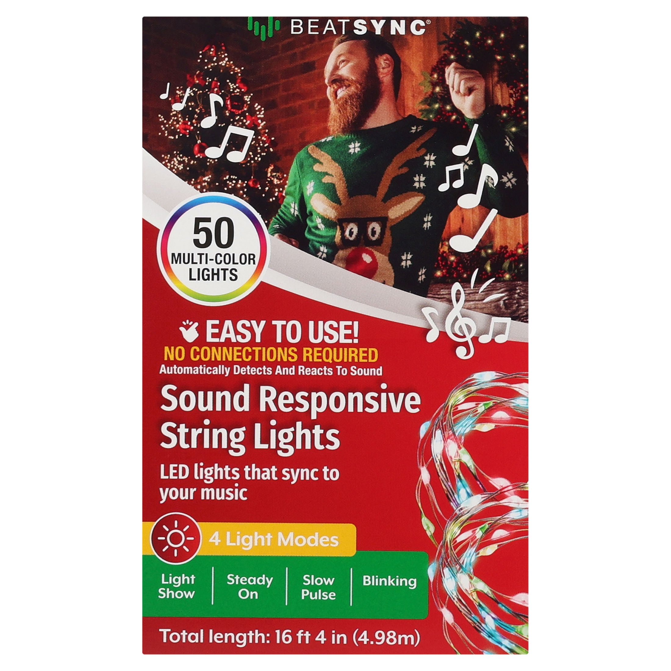 Beatsync Christmas 50 Count Multi-Color LED String Lights Sets, Holiday Lighting, Battery Operated
