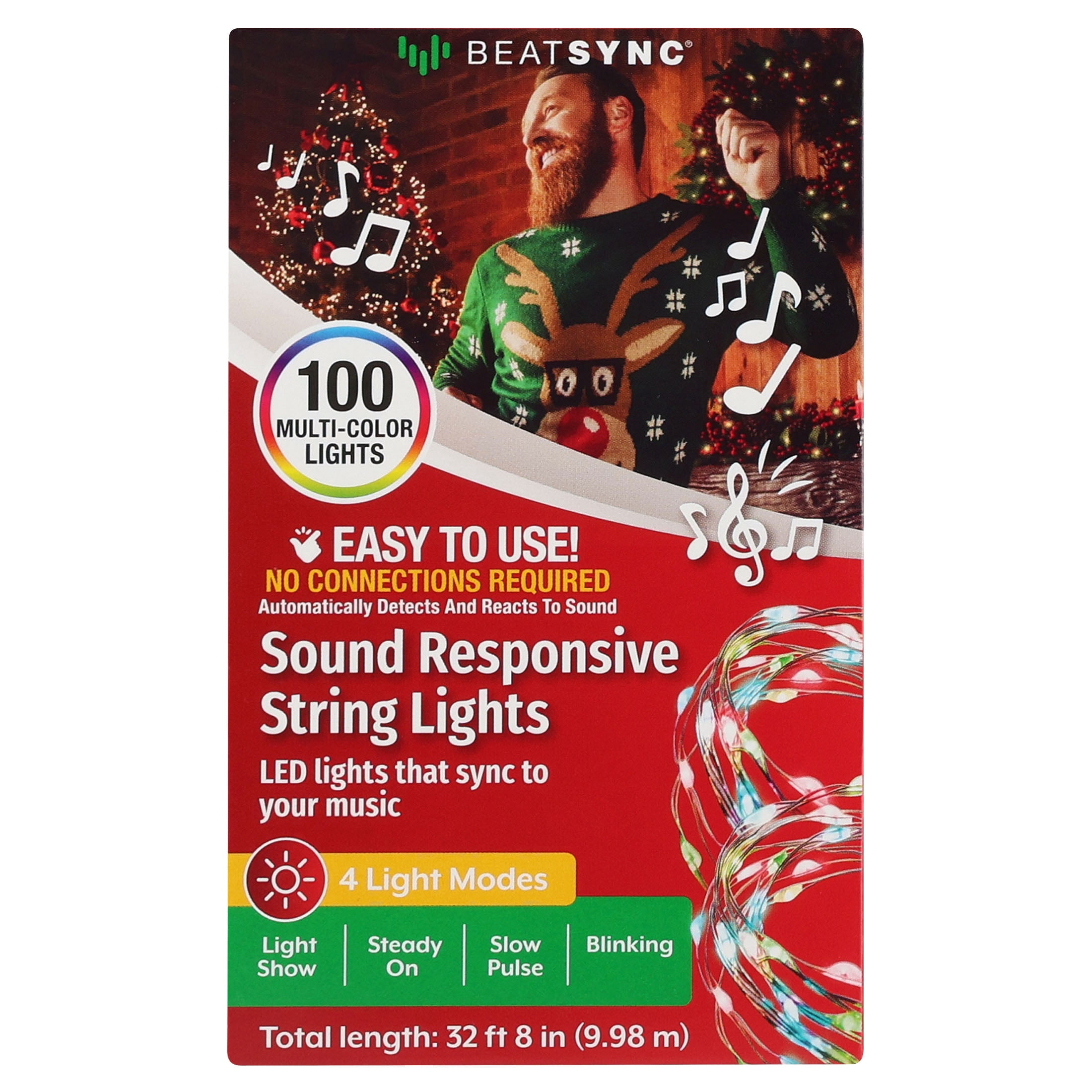 Beatsync Christmas Indoor 100 Counts LED Multi-Color String Lights, Battery Operated