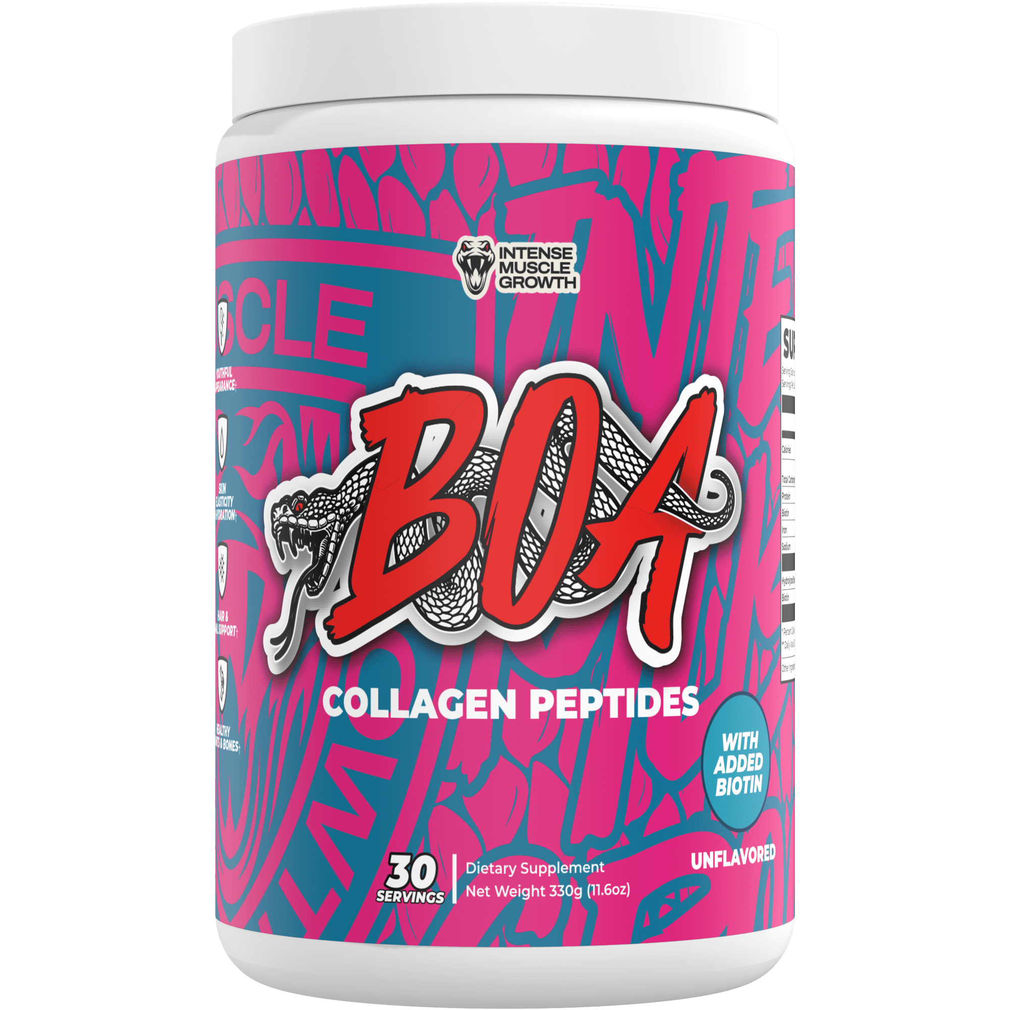 BOA Collagen - All Natural Hydrolyzed Protein Collagen with Biotin and Iron - Promotes Hair, Skin and Nails - Supports Healthy Joints - Unflavored - 30 servings)