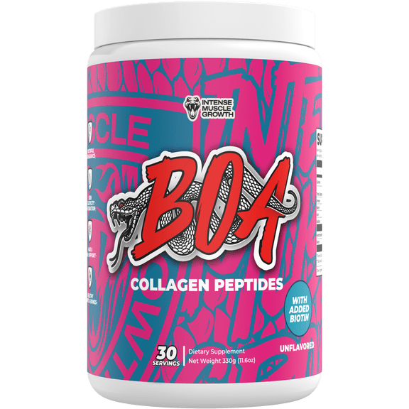 BOA Collagen - All Natural Hydrolyzed Protein Collagen with Biotin and Iron - Promotes Hair, Skin and Nails - Supports Healthy Joints - Unflavored - 30 servings)