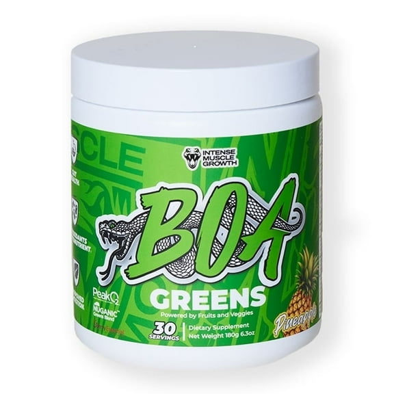 BOA Greens Powder - Organic Superfood Supplement with Fruits and Veggie Blend, Antioxidant, Mushroom Blends - Supports Digestive Health, Gluten Free Non-GMO Vegan (Pineapple - 180g)