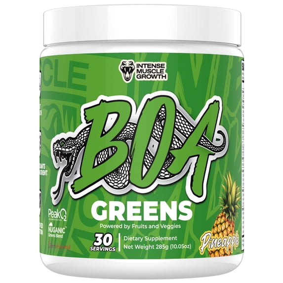 BOA Greens Powder - Organic Superfood Supplement with Fruits and Veggie Blend, Antioxidant, Mushroom Blends - Supports Digestive Health, Gluten Free Non-GMO Vegan (Pineapple - 180g)