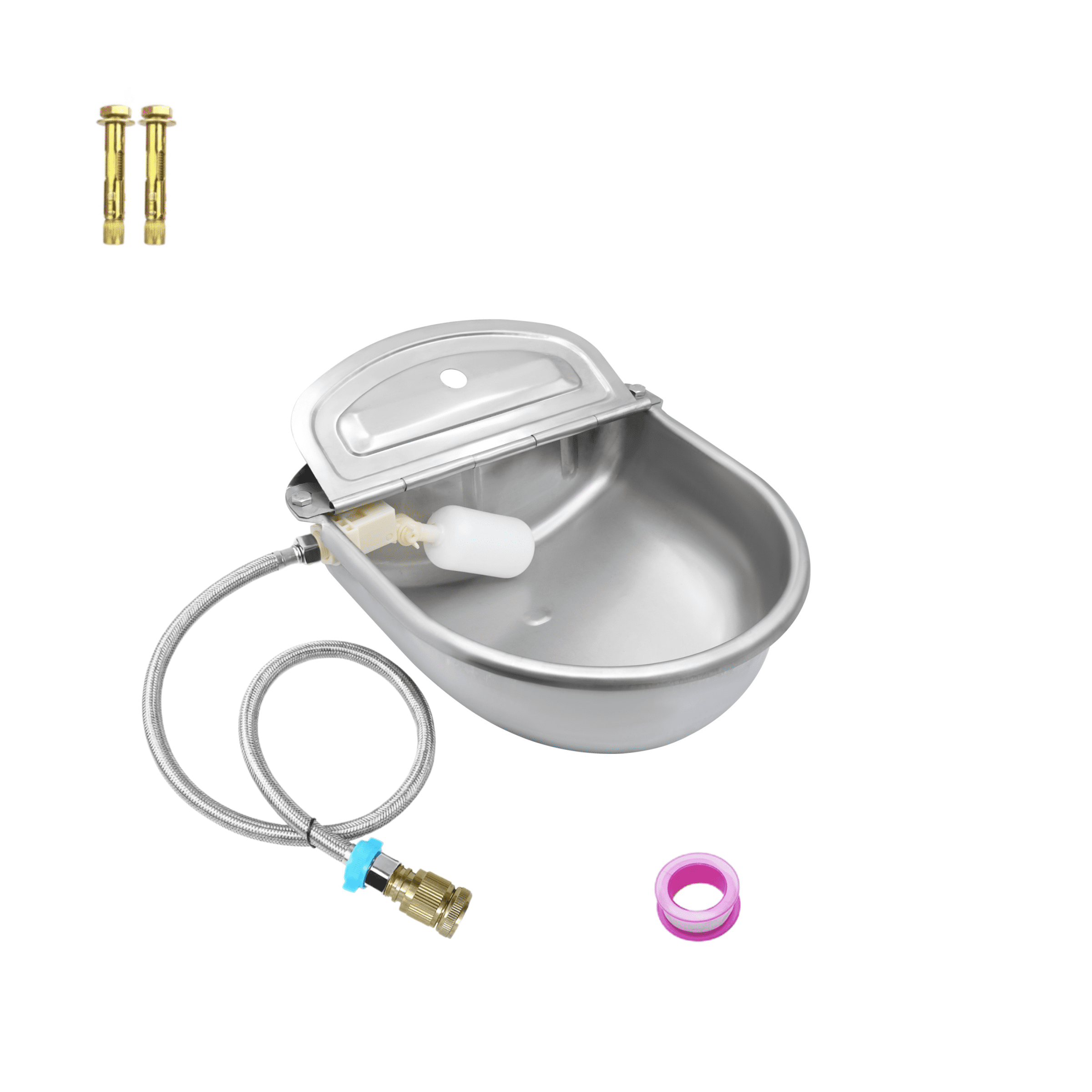 BOAJF Automatic Water Dispenser for Dogs 1.5 Gallon, Auto Water Bowl for Dogs with Hose Connector, Wall Mounted Outdoor Self Watering Livestock Waterer with Float Valve for Duck, Chicken, Cattle