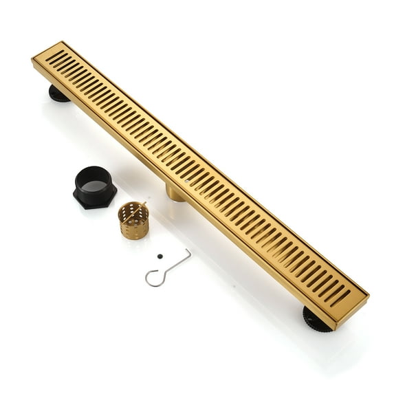 BOANN 304 Stainless Steel Rectangular Linear Shower Floor Drain in Gold 28" - Gold