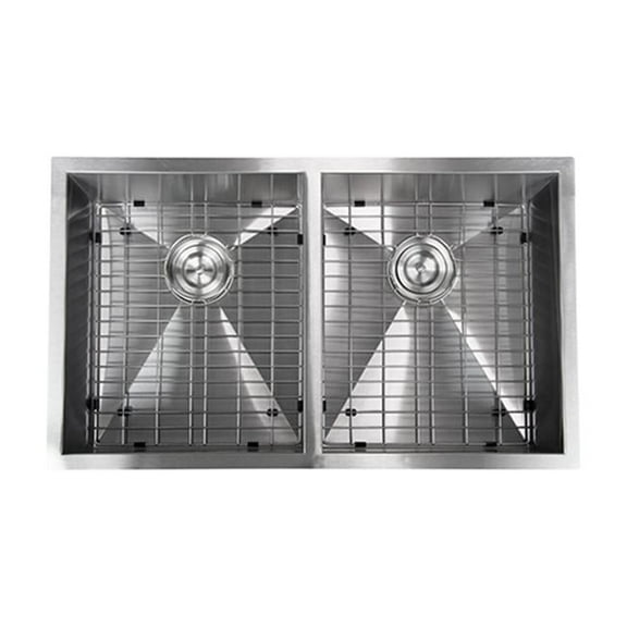 BOANN UMR3219D Hand Made R15 5050 Double Bowl 32 x 19-Inch Undermount 304 Stainless Steel Kitchen Sink- 16-Gauge with GRIDS
