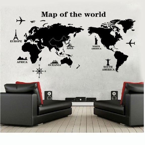 BOAPAI DIY World Map Removable Vinyl Wall Sticker Quote Art Home Decor Mural