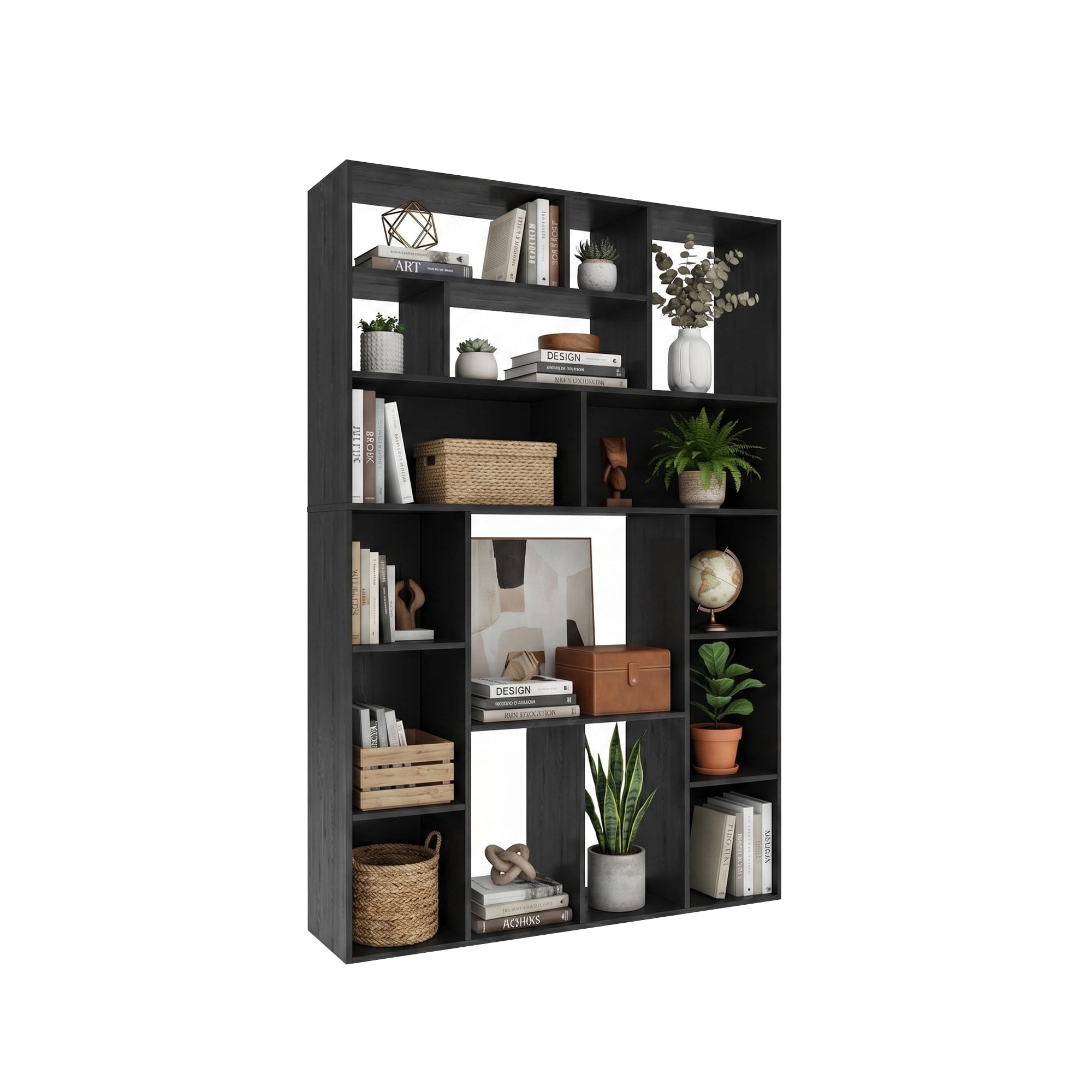 BOASHIRO 71" Tall Bookcase, 6-Tier Bookshelves with 16 Open Display Shelves, Large Bookcase for Home Office, Living Room, Black