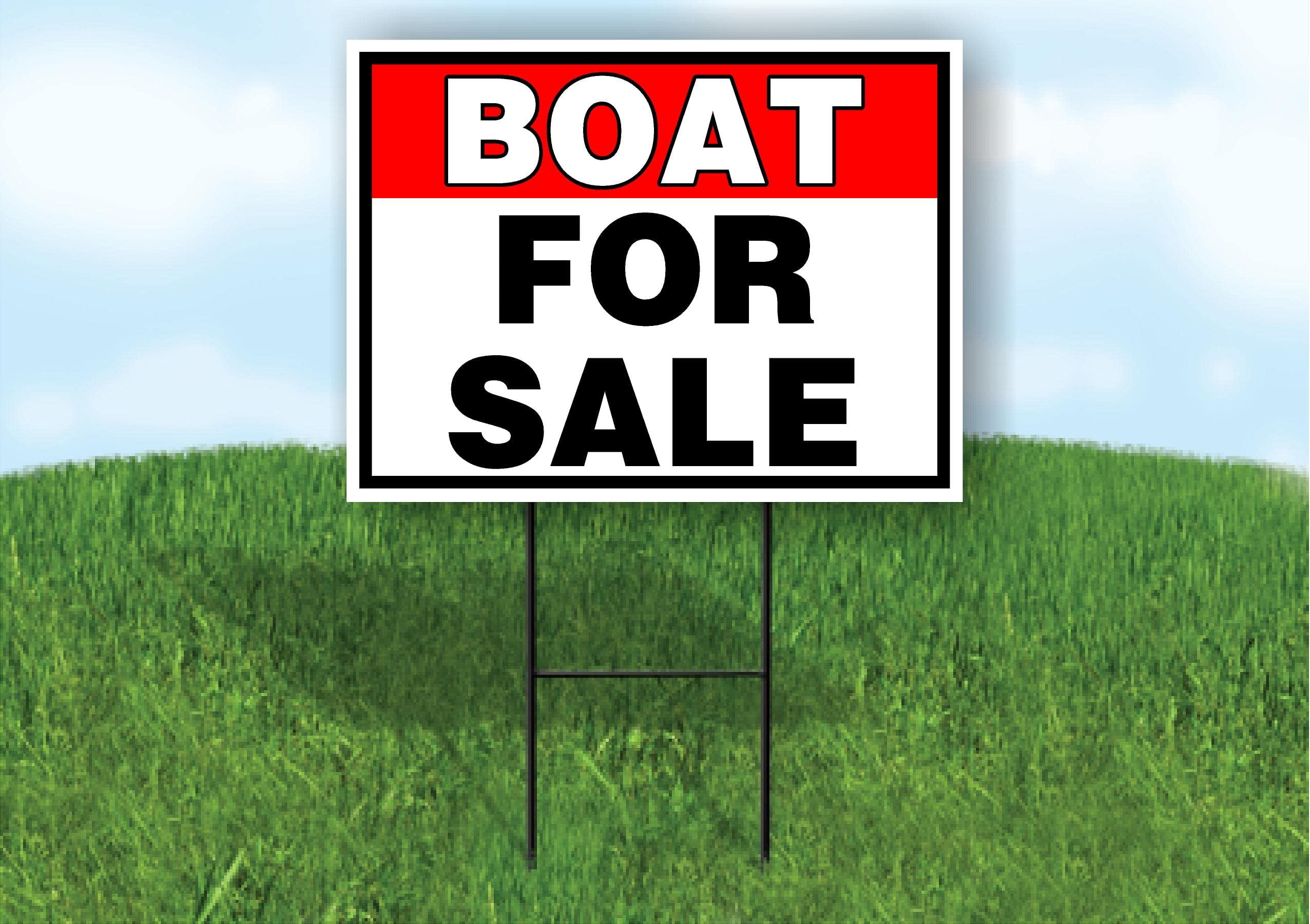 BOAT FOR SALE RED BLACK 18 in x 24 in Yard Sign Road Sign with Stand, Double Sided