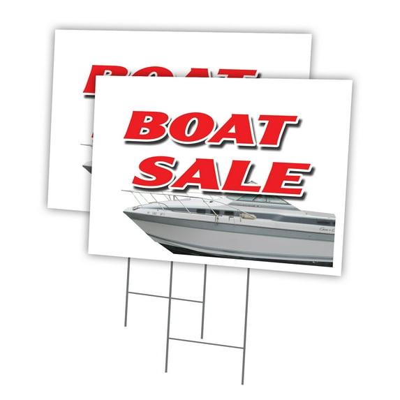 BOAT SALE 2 Pack Of 18" x 24" Yard Sign & Stake | Advertise Your Business | Stake Included Image On Both Sides | Made in The USA