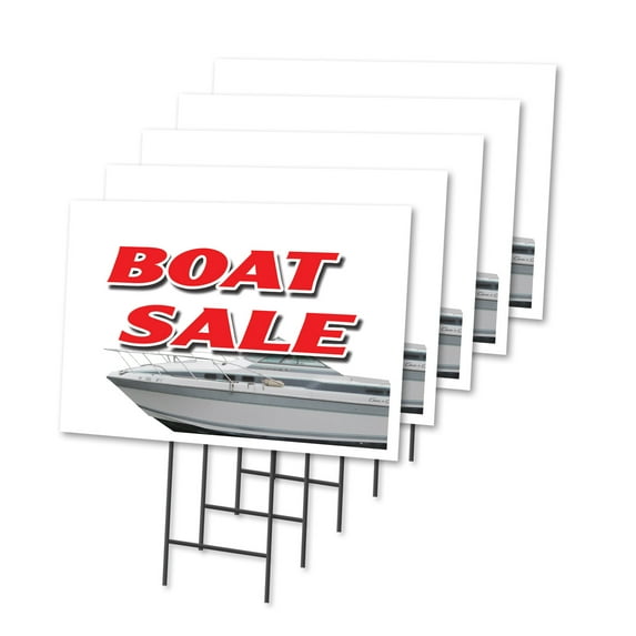 BOAT SALE 5 Pack Of 12" x 16" Yard Sign & Stake | Advertise Your Business | Stake Included Image On Both Sides | Made in The USA