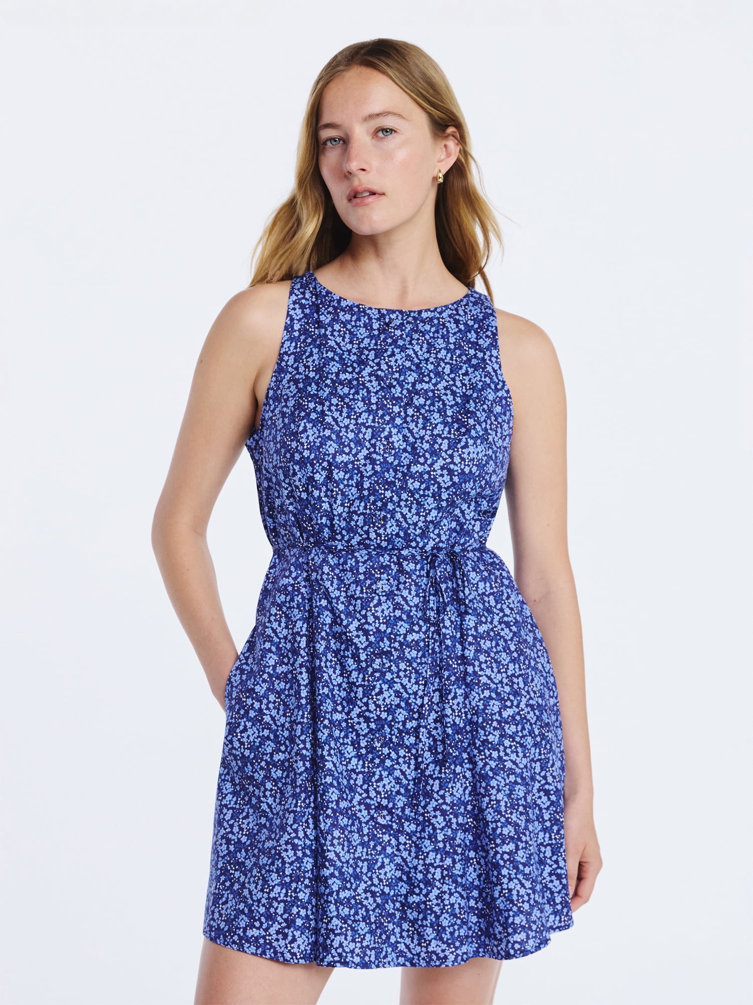 Free Assembly Women's and Women's Plus Cotton Boatneck Mini Dress, Sizes XS-4X