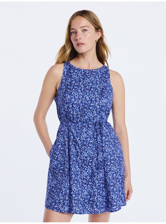 Women's and Women's Plus Cotton Boatneck Mini Dress, Sizes XS-4X