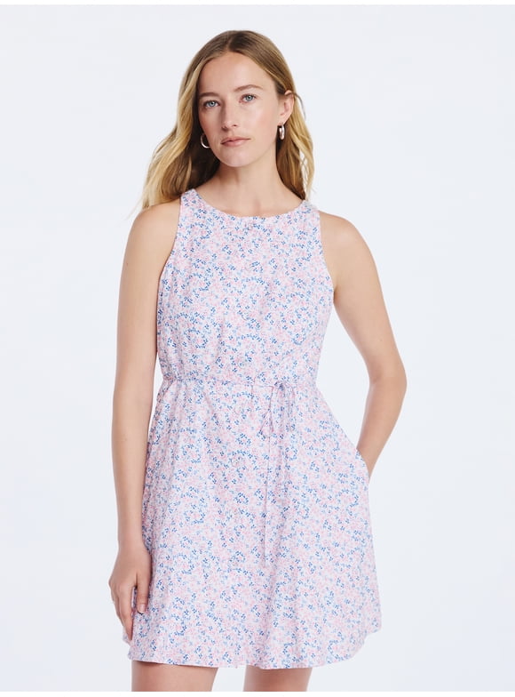 Women's and Women's Plus Cotton Boatneck Mini Dress, Sizes XS-4X