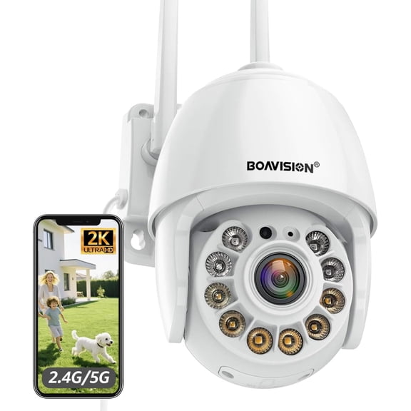 BOAVISION 2K Security Camera Outdoor, Wireless WiFi IP Camera Home Security System 360 View,Motion Detection, auto Tracking,Two Way Talk, pan Tile Full Color Night Vision 5G/2.4G WiFi
