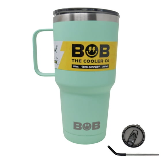 BOB THE COOLER CO - 30oz "The Big Sipper" Heavy Duty Double Wall Vacuum Insulated Tumbler with Straw and Handle, Made of Stainless Steel, Great for Travel, Beach, & More