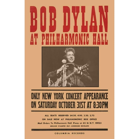 BOB DYLAN REPLICA 1964 PHILHARMONIC HALL CONCERT POSTER