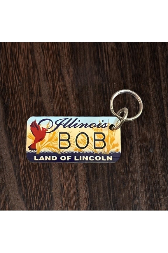 BOB Name Keychain License Plate Illinois Land of Lincoln Great Gift 2 New