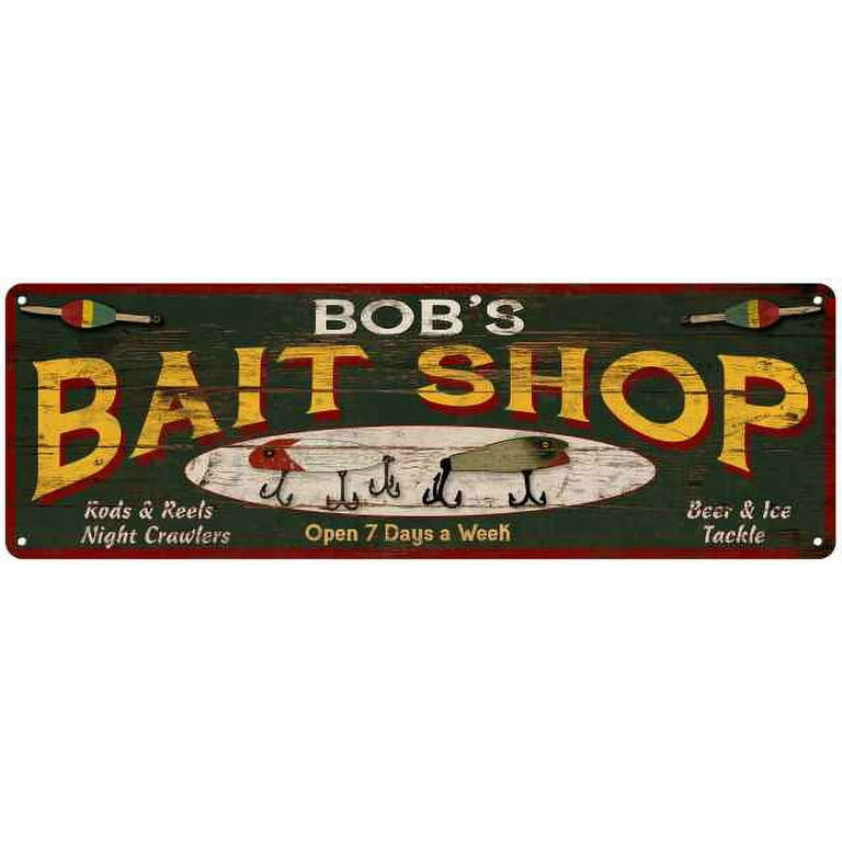BOB'S Bait Shop Sign Wood Look Man Cave Den Gift 6x18 Metal 206180024269 