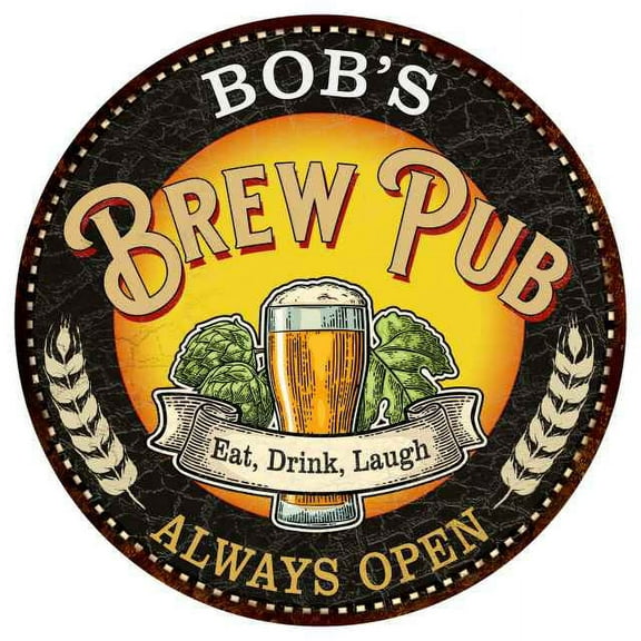 BOB'S Beer Pub Man Cave Metal Sign Home Wall Decor 14 inch Round 100140025006