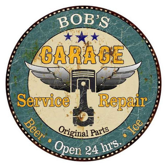 BOB'S Garage 14" Round Metal Sign Man Cave Home Wall Decor 100140027008