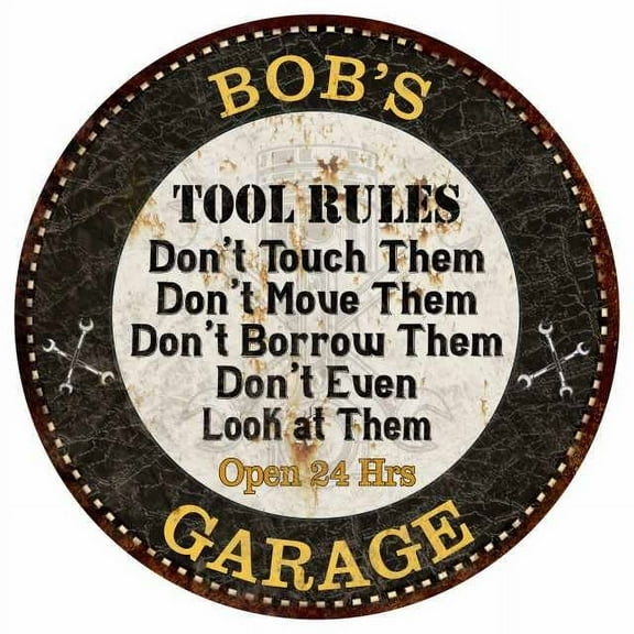BOB'S Garage Rules 14" Round Metal Sign Garage Bar Wall Decor 100140013006