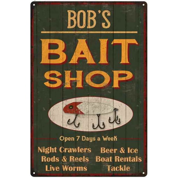 BOB'S Green Bait Shop Man Cave Wall Decor Gift 12x18 Metal 112180027269