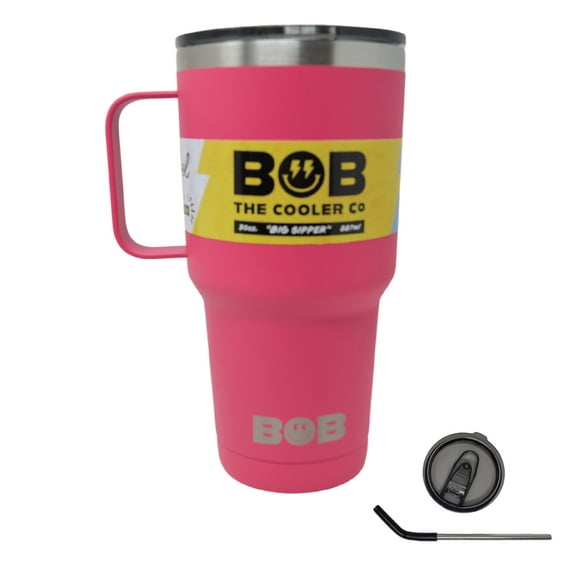 BOB THE COOLER CO - 30oz "The Big Sipper" Heavy Duty Double Wall Vacuum Insulated Tumbler with Straw and Handle, Made of Stainless Steel, Great for Travel, Beach, & More
