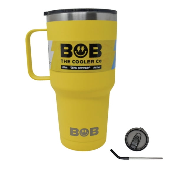 BOB THE COOLER CO - 30oz "The Big Sipper" Heavy Duty Double Wall Vacuum Insulated Tumbler with Straw and Handle, Made of Stainless Steel, Great for Travel, Beach, & More