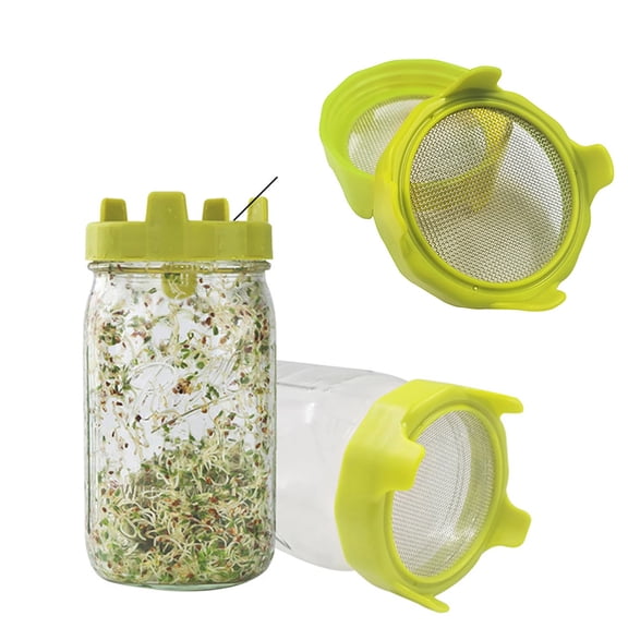 BOBASNDM Plastic Sprout Lid with Stainless Steel Screen for Wide Mouth Mason Jars