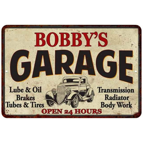 BOBBY'S Garage Gift Man Cave Metal Sign Decor 12x18 112180014086