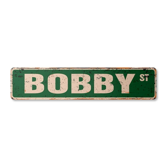 BOBBY Vintage Aluminum Street Sign Childrens Name Room Metal Sign rustic metal tin | Indoor/Outdoor |  24" Wide