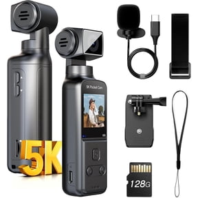 BOBLOV 5K Body Camera with Microphone (128GB) W5 Vlogging Camera, 5K/15FPS and 4K/60FPS with 270 Rotating Lens, External Mic Support, Clip/Strap Options, EIS Stabilization