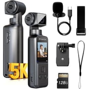 BOBLOV 5K Body Camera with Microphone 128GB W5 Vlogging Camera, 5K/15FPS and 4K/60FPS with 270  Rotating Lens, External Mic Support, Clip/Strap Options, EIS Stabilization