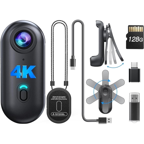BOBLOV W4 4K Mini Body Camera,128G Wearable Camera with 360Rotatable Clip & Magnetic Clip, Thumb Size Pocket Cam